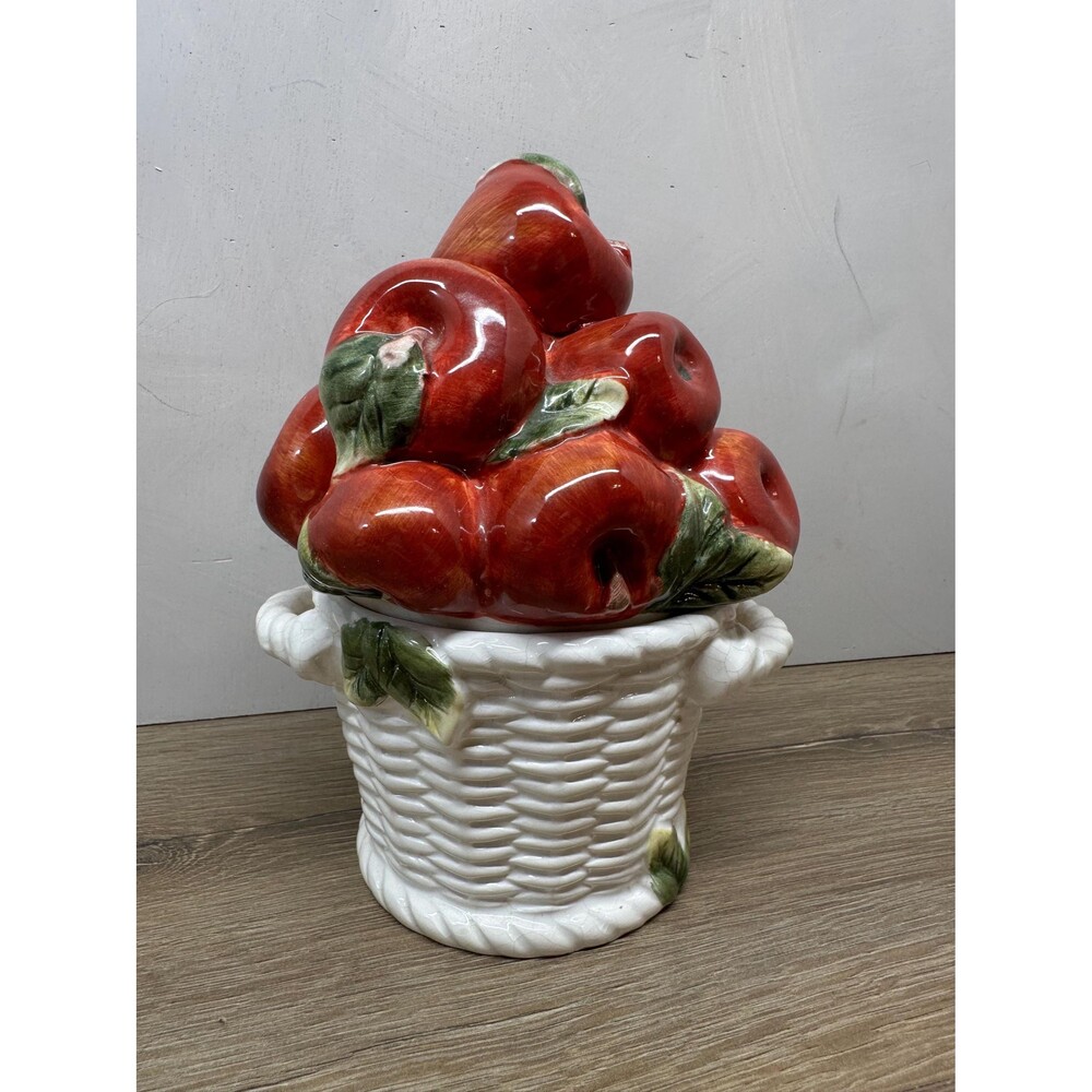 Vintage Porcelain Kaldun & Bogle Handpainted Apple Basket Cookie Jar 7.5"